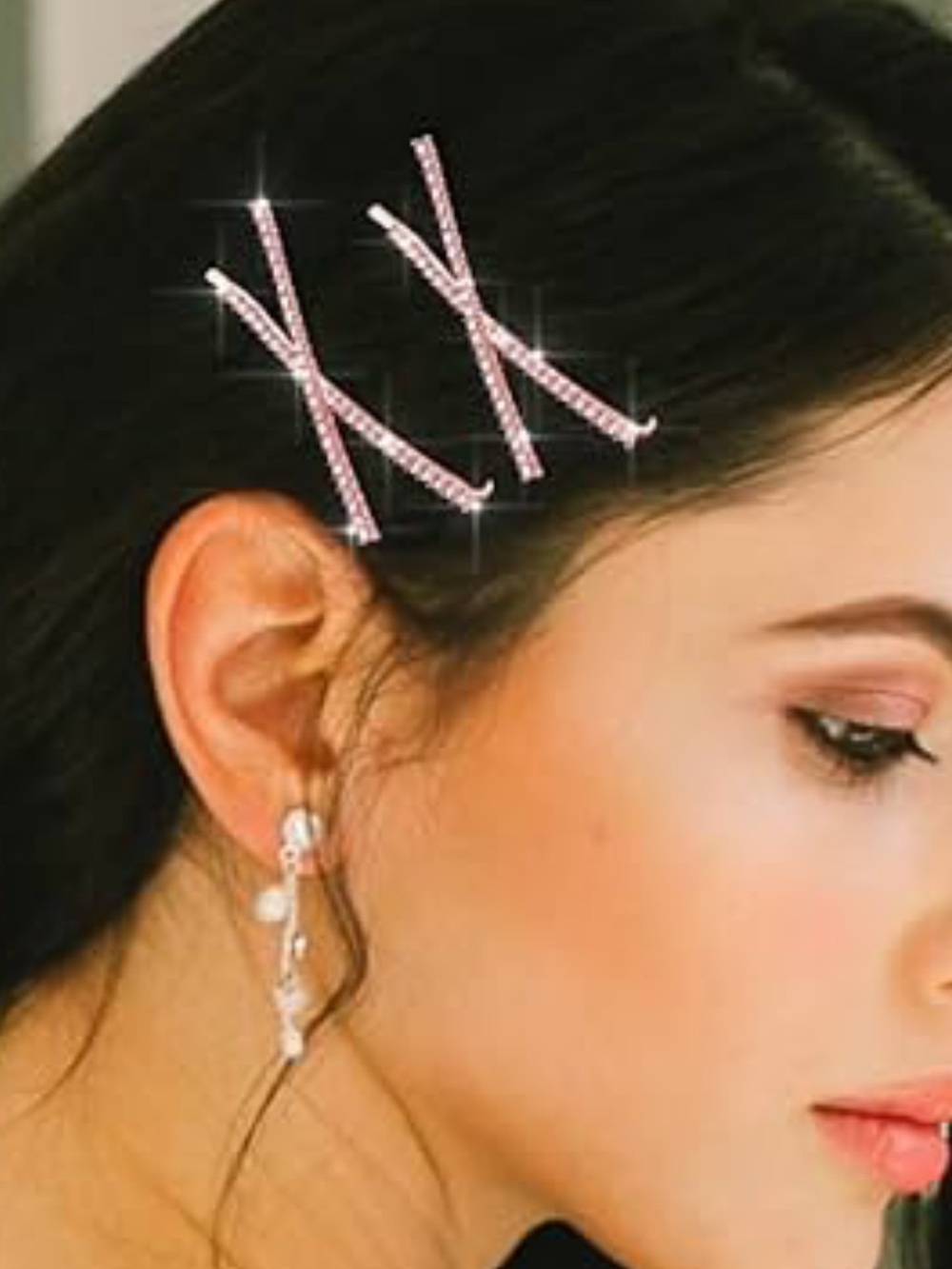 Anthropologie Pink Rhinestone Bobby Pin Set